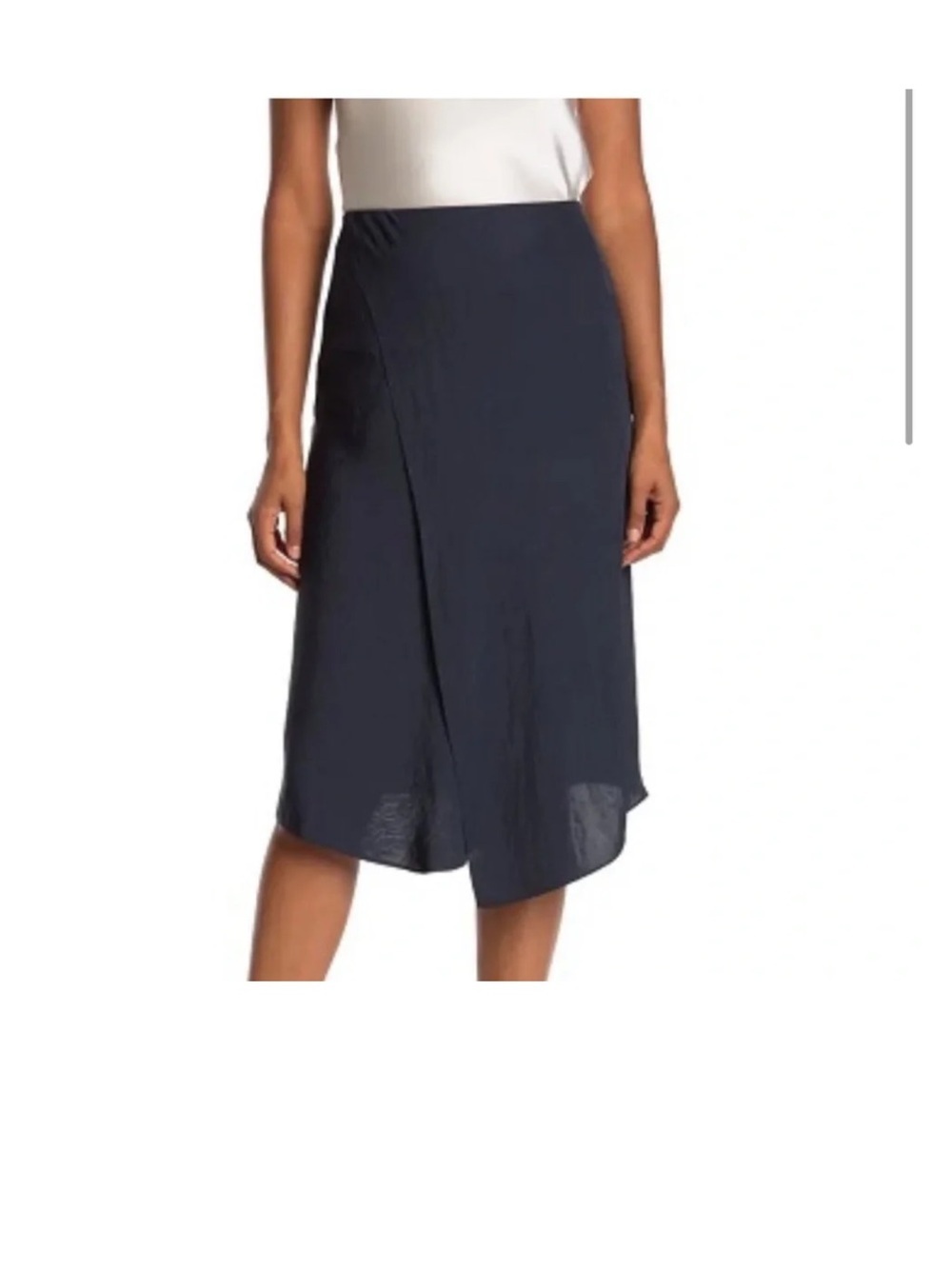Vince Navy Blue Silky Asymmetric Wrap Midi Skirt Size 0